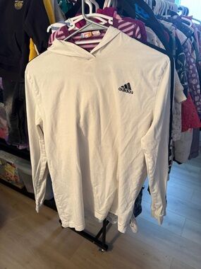 adidas women White Hooded Long-Sleeve Tee with Black Logo